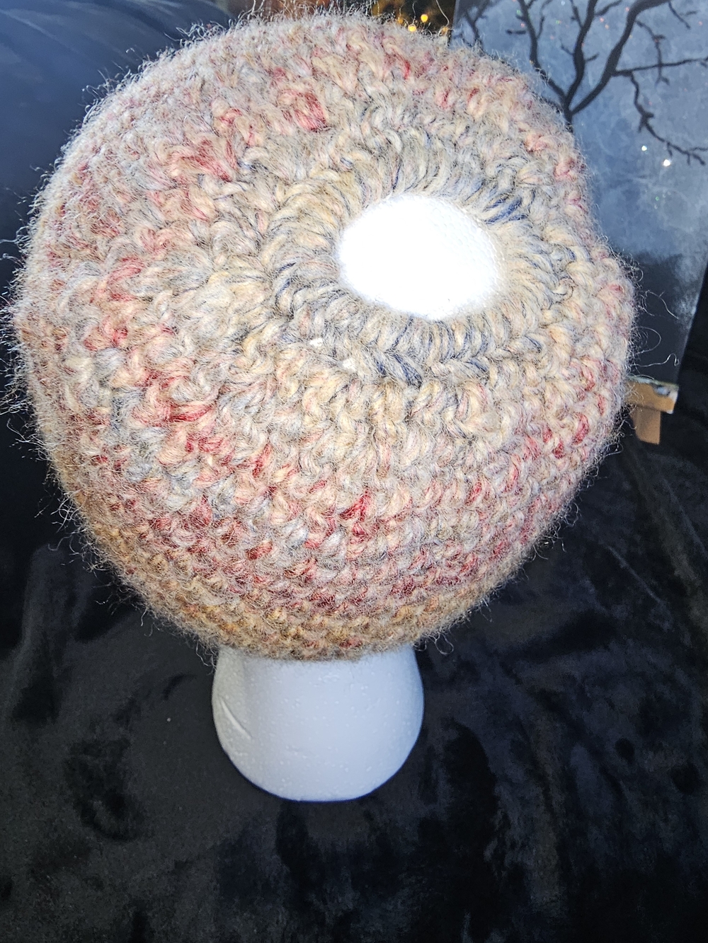 Handmade Multicolor Crochet Beret - Cream, Tan, Pink